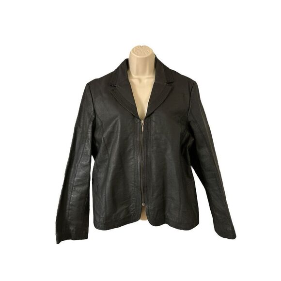 Kim Rogers Black Leather Jacket Fully Lined Pockets Full Zip Size Large - Picture 1 of 9
